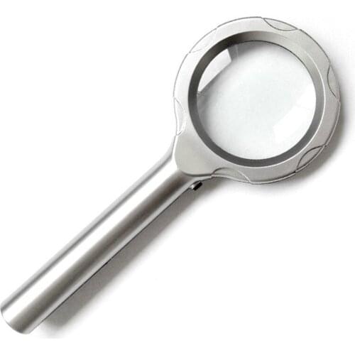4X Handheld Illuminated Magnifier Handle Reading LED Lighted Magnifying Glass Elderly People Low Vision with 6 LED Lights 65mm