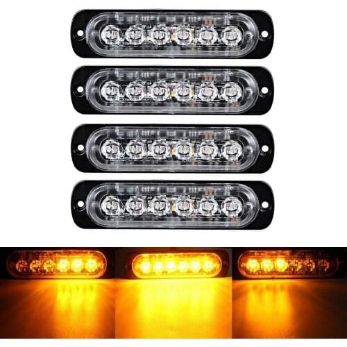 4PCS 6 LED 12v 24v Car Truck Emergency Flash Strobe Light Beacon Warning Hazard Motorcycle SUV Off Road Surface Mount Waterproof