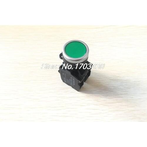 400V Ui DPST Green Flat Button Momentary 1NO 1NC Pushbutton Switch
