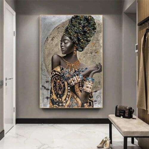 African Black Women Oil Painting on Canvas Posters and Prints Abstract Girls Wall Art Retro Pictures for Living Room Home Decor