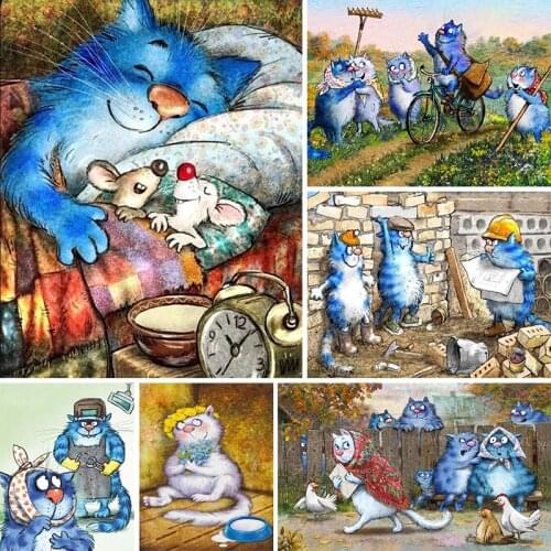 AMTMBS Coloring By Numbers Kits Blue Cat Art Pictures Drawing On Canvas HandPainted DIY Oil Paints By Numbers Decor