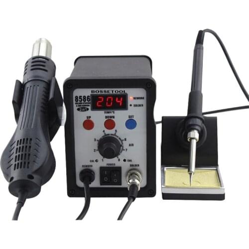 Free Shipping 2 in 1 Rework Station 8586 Digital Constant Temperature Adjustable Electric Soldering Iron Kit with Heat Gun 700w