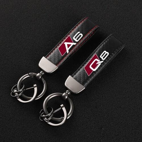 For audi A3 A4 A5 A6 A7 A8 Q3 Q5 Q7 Q8 car Accessories New Carbon fiber Leather Car KeyChain Custom Rotating Horseshoe Key Rings