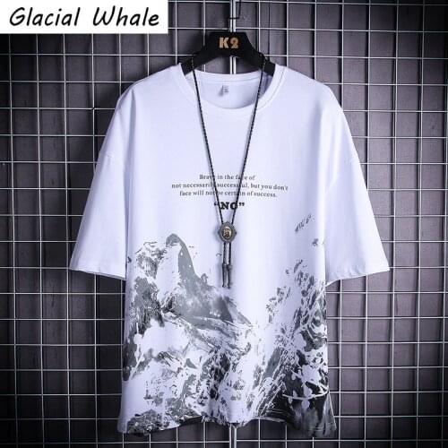 GlacialWhale Mens T-shirt Men New Snow mountain Tops Summer Graphic T-shirts Streetwear Casual White Oversized T Shirt For Mens
