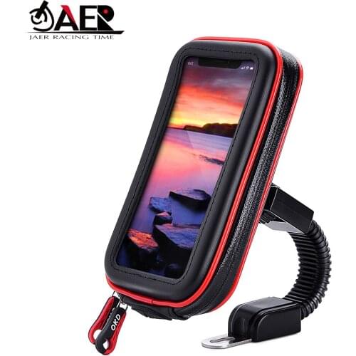 JAER Touchable Motorcycle Moto biker Mobile Phone holder Waterproof bag GPS motor Bicycle Rear View Mirror Mount Support Stand