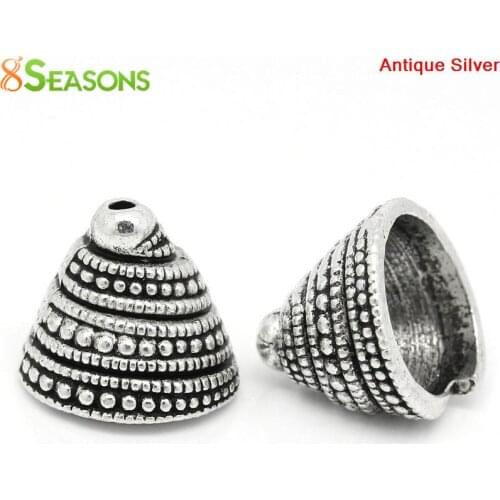 8SEASONS Bead Caps Cone Silver Color(Fits 17-20mm Beads) Spiral Pattern Carved 14x13mm,Hole:Approx 1mm,30PCs (K10463)
