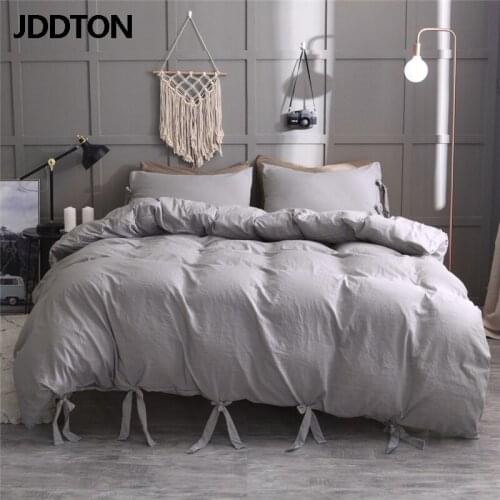 JDDTON Simple Style 2/3 pcs Bedding Set 2020 New Arrival Solid Color Set Bow Decoration Quilt Cover and Pillowcase Set BE122