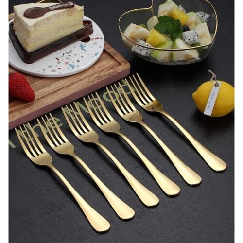 Rose Gold Dinner Fork 6 Pieces Stainless Steel 8.17 Inch Forks Rose Gold Plating Silverware Copper Forks Set Fruit Fork
