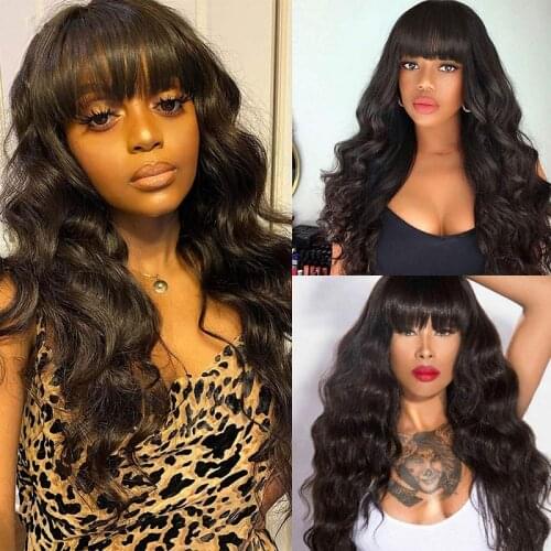 Bangs Wig Loose Deep Wave Human Hair Wigs Silk Base Natural Headspin With Bangs 150% Pre Plucked For Women Remy Loose Deep Hair