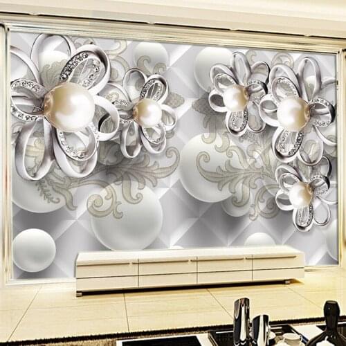 Custom Murals Wallpaper 3D Stereo Pearl Diamond Flower Luxury Jewelry Background Wall Cloth Living Room TV Sofa Papel De Parede