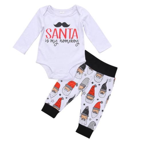 Christmas Newborn Baby Boy Girl Clothes Sets Santa Claus Romper Tops Pants Outfits 0-18M