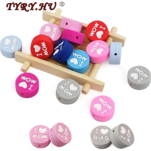 2020new 3pc/lot Silicone Beads "I Love Mom" Round Teething Beads Food Grade Baby Teether DIY Pacifier Clip Chain Free Shiping
