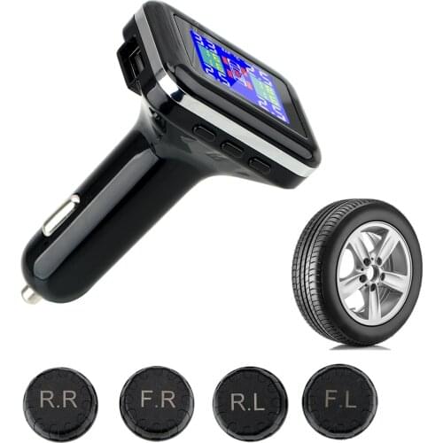 TPMS Car Tire Pressure Alarm Monitor System Cigarette Lighter Plug 4 External Sensors LCD Screen Display