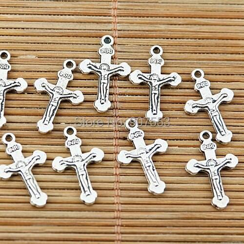 80pcs tibetan silver tone 2sided crucifix charms EF1924