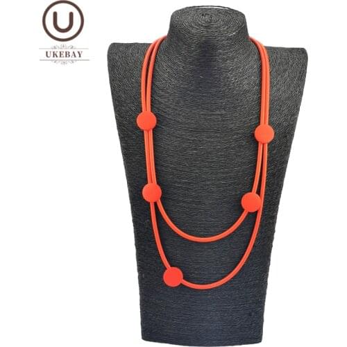UKEBAY Red Rubber Pendant Necklaces For Women Wood Jewelry Punk Sweater Chain Designer Luxury Necklace For Party Birthday Gift