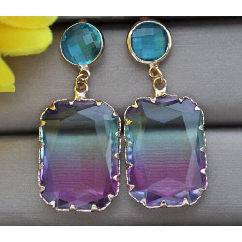 Z10890 25mm Purple Shadow Blue Square Crystal Dangle Earring CZ