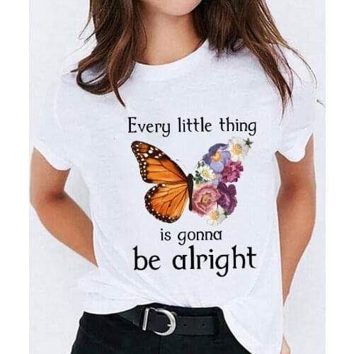 Lady T-shirts for Women Butterfly Floral Summer Autumn Short Sleeve Ladies Print Top Womens Graphic T Shirt Female Tee T-Shirt