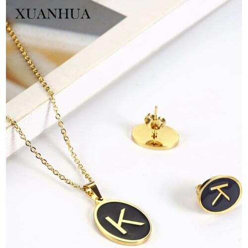XUANHUA Stainless Steel Jewelry Woman Vogue 2019 English Alphabet Necklace Earrings Set Jewelry Accessories Mass Effect