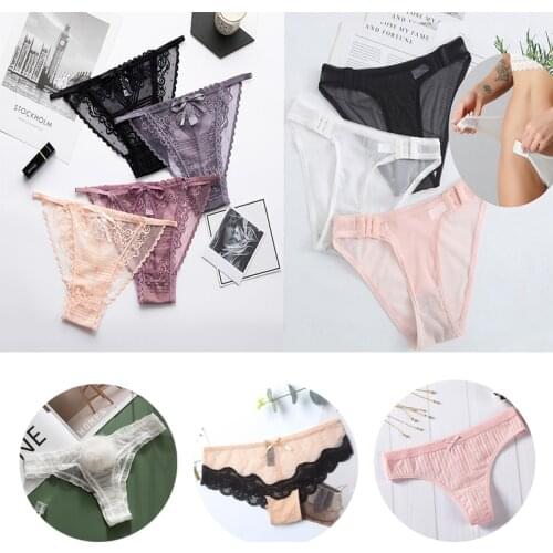 2Pcs/Set Women Underwear Sexy Lace /Cotton Breathable Soft Panties Underpants Solid Color Lingerie Female M-XL Thong Pantys