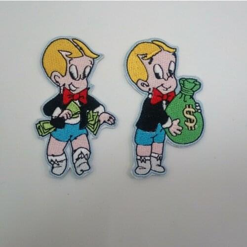 10pcs/lot Anime Cartoon Purse Boy Money Embroidery Patches for Clothing Bag Decoration Iron Heat Transfer Appliques