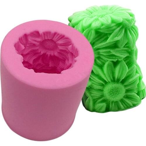 3D Cylindrical Sunflower Silicone Candle Mold Cake Baking Decoration Mold Chocolate Fondant Silicone Handmade Soap Mold Making
