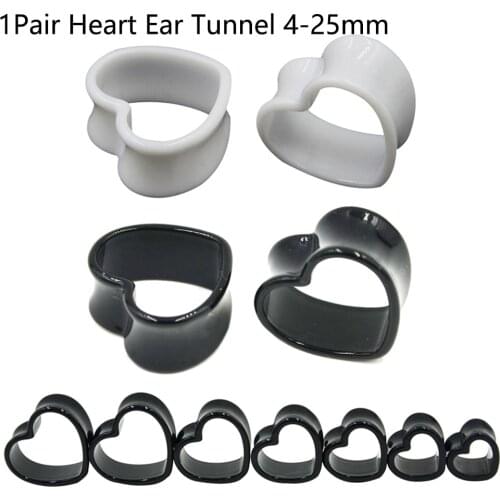 4mm--25mm Pair Black & White Love Heart Acrylic Flesh Tunnel Plug Jewelry Body Piercing Stretcher Expander Ear Gauge Earlets