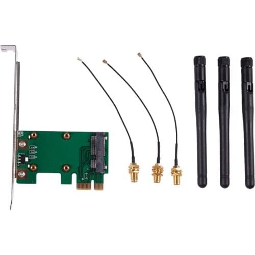Mini PCI-E Express to PCI-E Wireless Adapter w 3 Antenna WiFi for PC