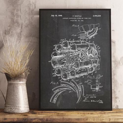 Airplane Jet Engine Patent Blueprint Vintage Poster Aviation Artwork Science Canvas Painting Wall Pictures Aviation Home Decor