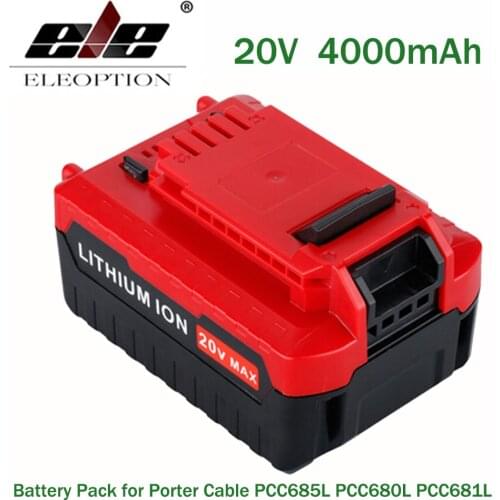 ELE ELEOPTION 20V Max 4000mAh 4.0Ah Lithium Ion Li-ion Rechargeable Battery Pack for Porter Cable PCC685L PCC680L PCC681L