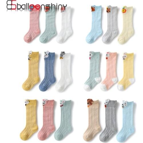 Balleenshiny 3pairs Long Tube Mesh Baby Socks for Boy Girls Knee High Anti-mosquito Socks Cartoon Animals Infant Floor Socks