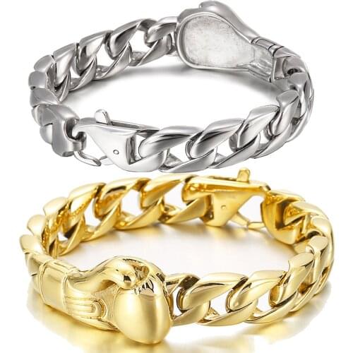 Punk Jewelry Mens Cuban Chain Bracelet 15MM Stainless Steel Silver /Gold Color Boxing Gloves Bracelet 8.66 inch