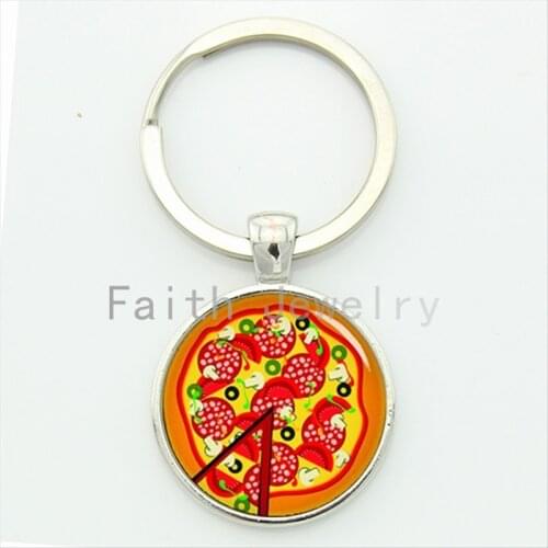 2016 delicious food pattern jewelry charming colorful Pizza key chain fine food keychain your special gift KC487