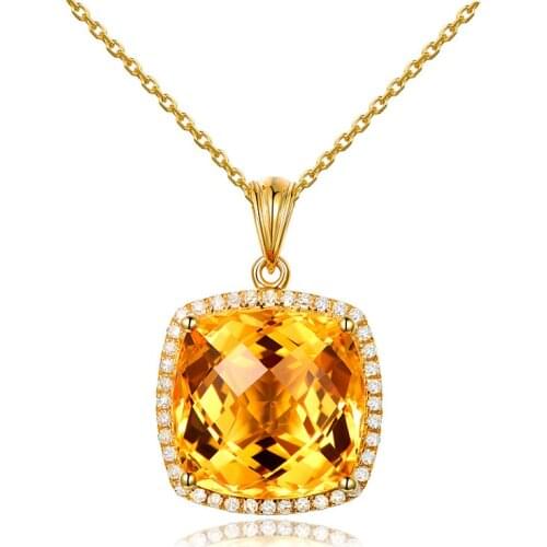 BLACK ANGEL New 18K Gold Luxury Square Citrine Yellow Tourmaline Crystal Gemstone CZ Pendant Necklace For Women Wedding Jewelry