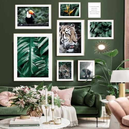 Jungle Wild Elephant Leopard Tiger Leaves Wall Art Canvas Painting Nordic Posters And Prints Wall Pictures For Living Room Decor