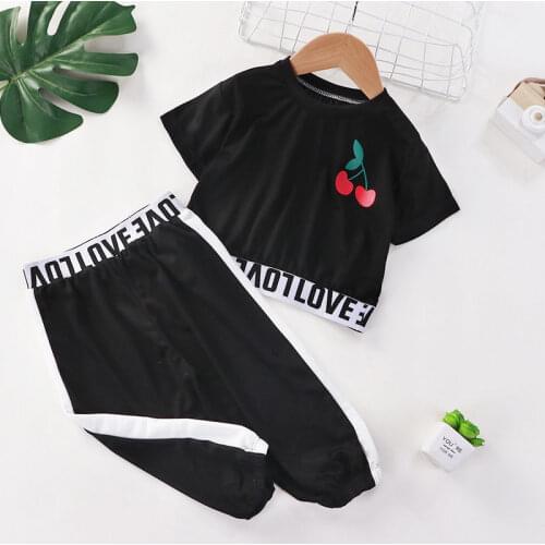 2021 Fashion Kids Girls Clothes Sets Summer Children Short-sleeved navel T-shirt + Sports trousers Casual Baby Girls Outfits1-8Y