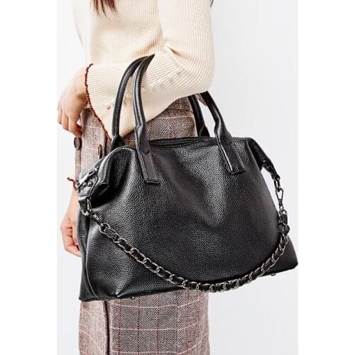 European And American Style Leather Bag With Cowhide Chain For Women Leisure Travel Hand Bill Of Lading Shoulder Cross-body Bag