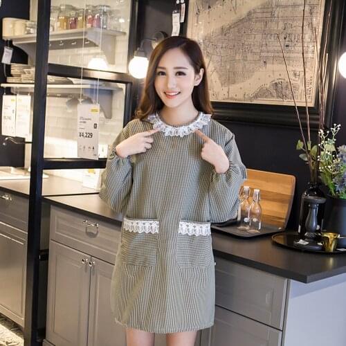 Kitchen Cute Sleeve Apron Long Sleeve Cotton Korean Work Adult Coat