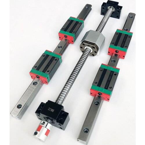 2pcs HGR20 Linear Rail + 4pcs HGH20CA Carriage + 1set SFU1605 Ball Screw+ BK/BF12 End Support + Coupling + Nut Housing CNC parts