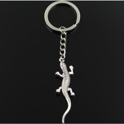 Fashion 30mm Key Ring Metal Key Chain Keychain Jewelry Antique Bronze Silver Color Plated Lizard Gecko 56x15mm Pendant