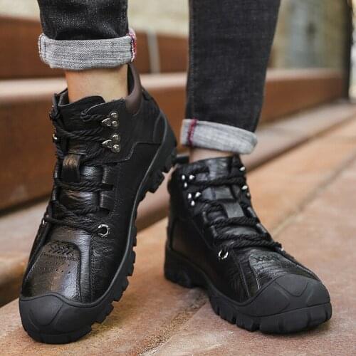 2019 brand new fashion pu leather mens boots comfortable mens shoes short boots plush winter warm shoes mens boots