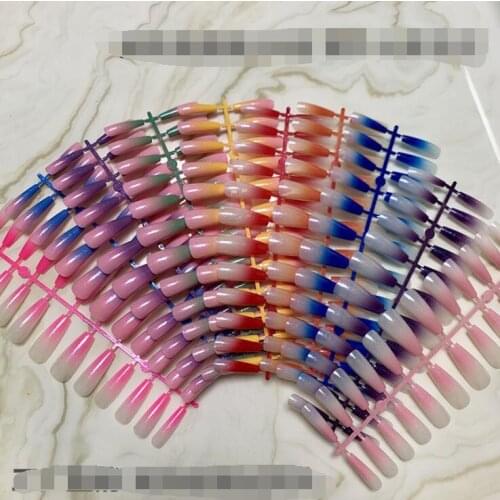 Ombre false nails Acrylic French Nails Short Length Ombre Round French Tips Glitter Pattern White Thin False Nail