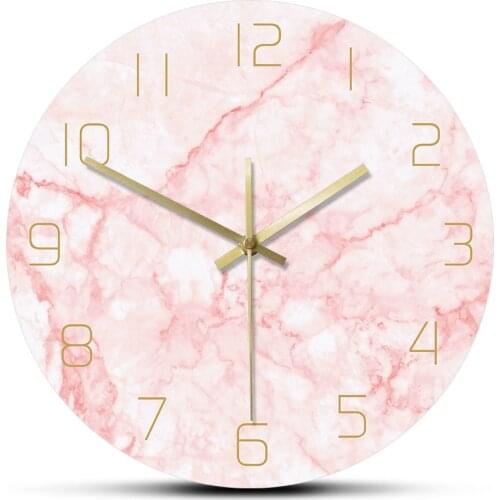 Pink Creative Round Print Wall Clock Natural Minimalist Nordic Marble Pattern Wall Watch Silent Sweep Movement Horloge Murale