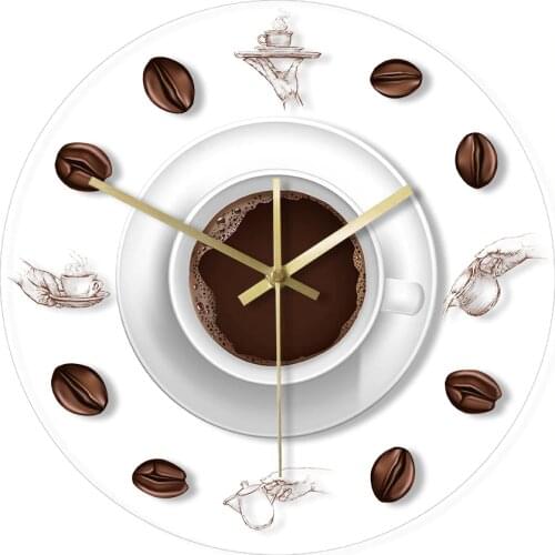 Coffee Hand Coffee Beans Wall Clock with LED Backlight Modern Design Cafe Coffee Mug Reloj De Pared Kitchen Acrylic Wall Watch