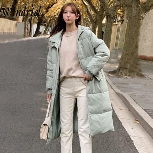 Solid Long Winter Coat Women Fashion Oversize Warm Parkas Female Jackets Hooded Padded Clothing Ladies W859 casaco Windriel