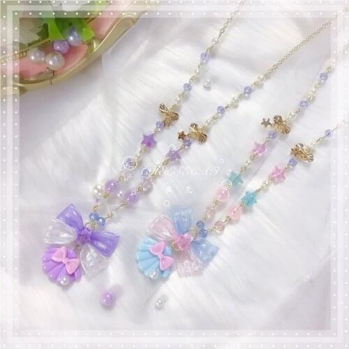 The Original gradient shells ap joker lolita necklace with purple blue bowknot harajuku necklace