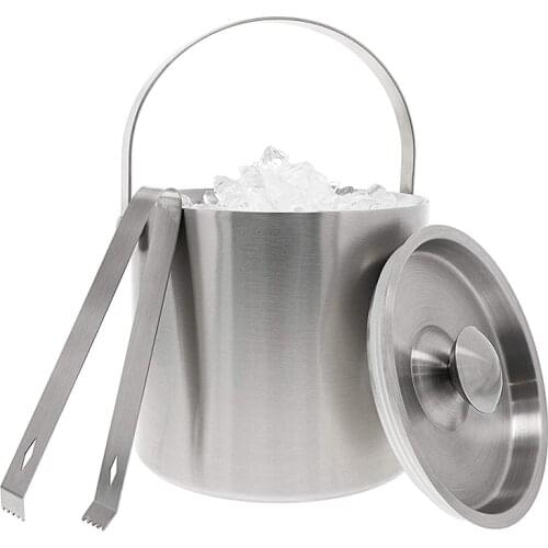 UPORS Portable Double Wall Ice Bucket 1.3L Stainless Steel Ice Bucket with Tong and Lid Bar Chilling Beer Champagne Wine Bucket