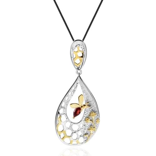GEMS BALLET 925 Sterling Silver Gemstone Pendant 0.28Ct Natural Garnet Handmade Bees Honey Collection Fine Jewelry for Women