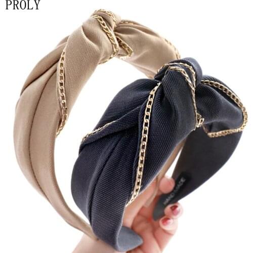 PROLY New Fashion Women Hairband Wide Side Chain Entanglement Knot Solid Color Top Quality Turban Headband Hair Accessories