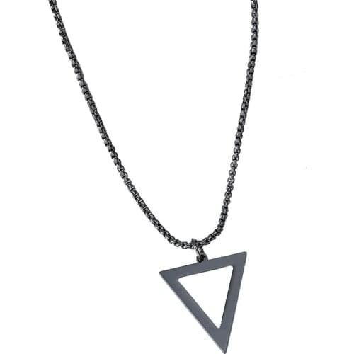 Simple Black Geometric Triangle Pendant Necklaces Mens Jewelry Fashion Punk Style Neck Personality Mens Gift with 24 Inch Chain