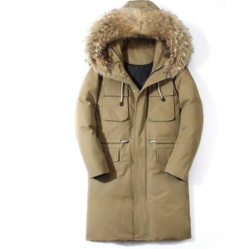 Down Jacket Mens Winter New Style Mid-length National Trends Hooded Workwear Jacket Mens Large Fur Collar Warm Coat